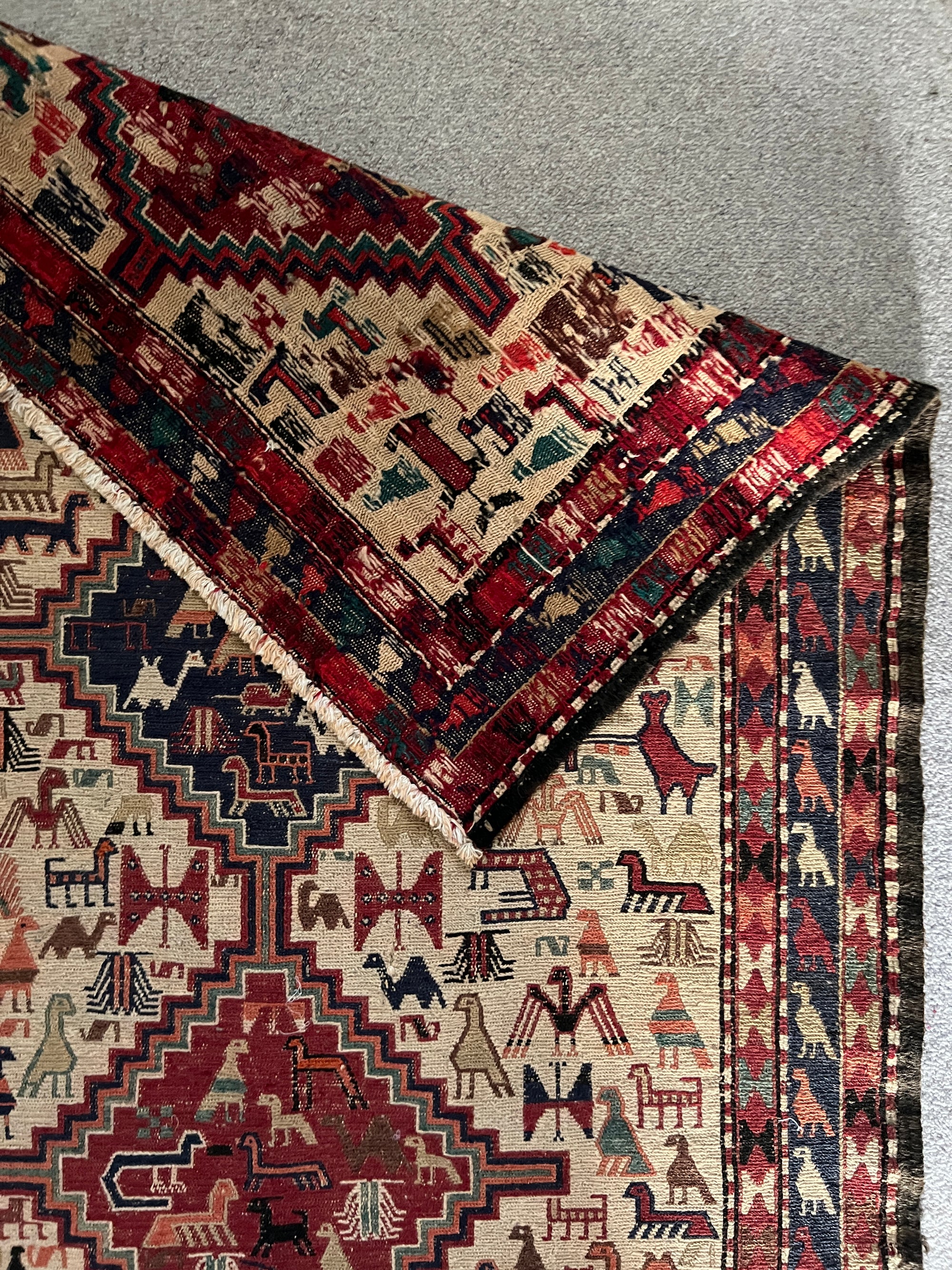 Persian/Afghan Handwoven Wool Sumac Kilim With Horse and Animal Motifs