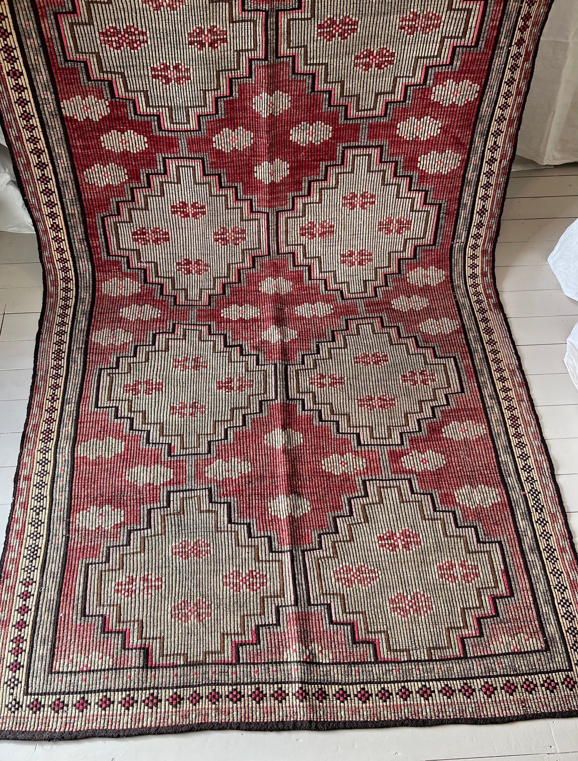 Anatolian Cicim Wool Kilim - Red and Sage Medallions