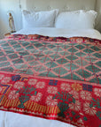 Vintage Galicha Bengali Throw - Red and Green