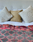 Embroidered Cushion Cover With Pom Poms - Ivory