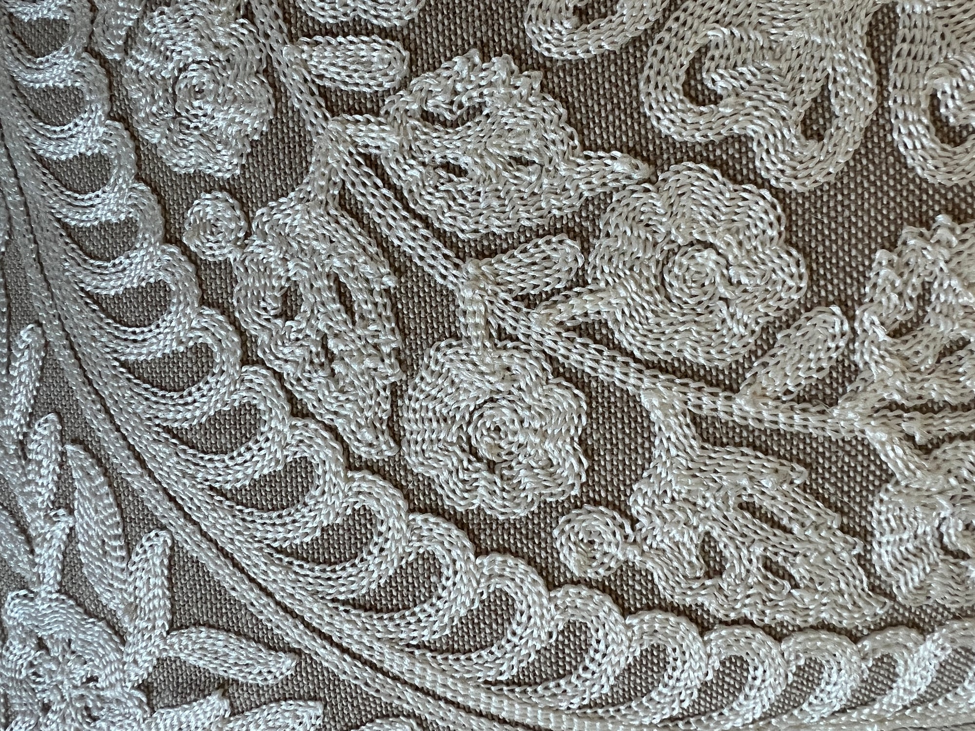 Embroidered Cushion Cover With Pom Poms - Ivory