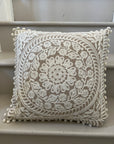 Embroidered Cushion Cover With Pom Poms - Ivory