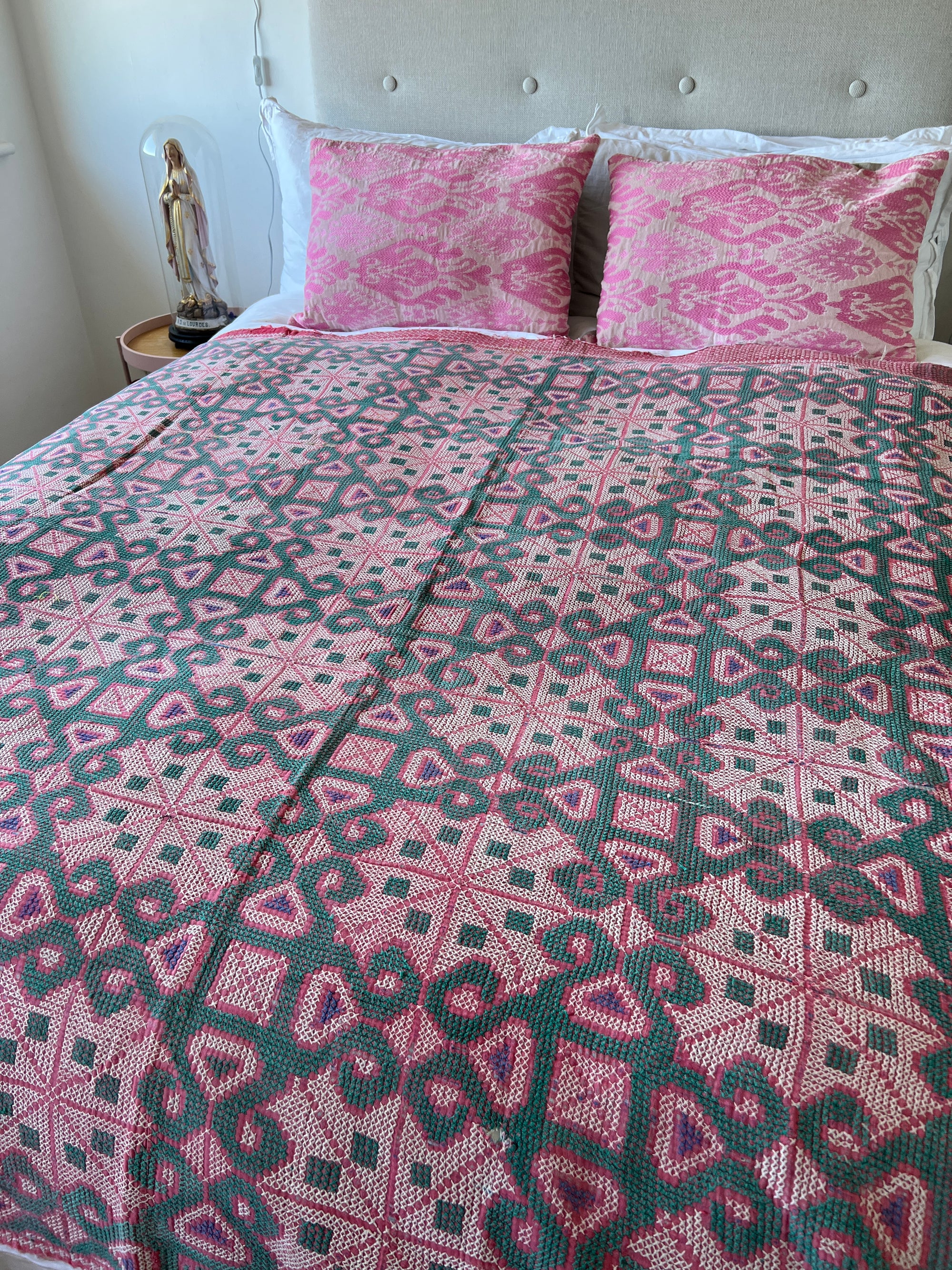 Vintage Galicha Bengali Throw - Pink And Green