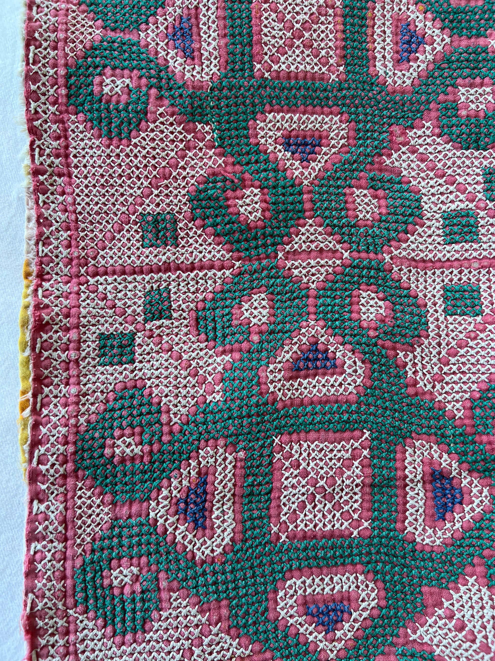 Vintage Galicha Bengali Throw - Pink And Green