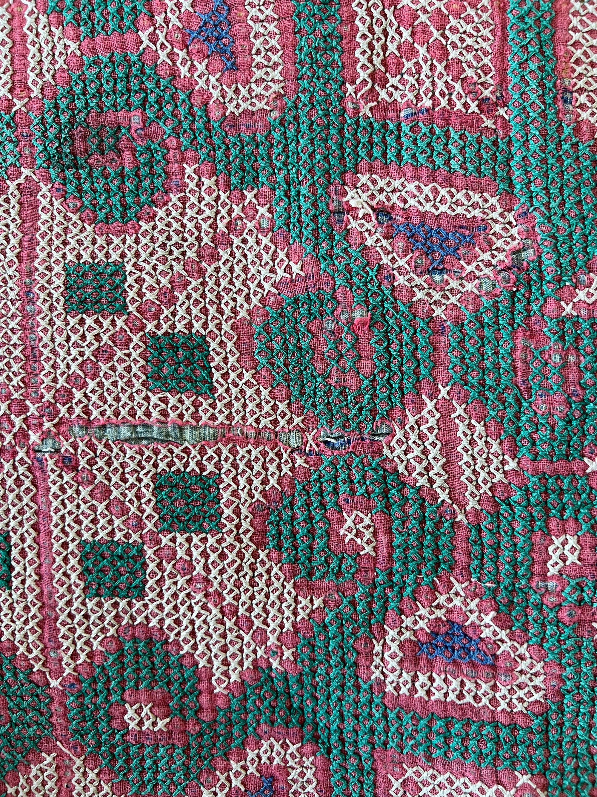 Vintage Galicha Bengali Throw - Pink And Green