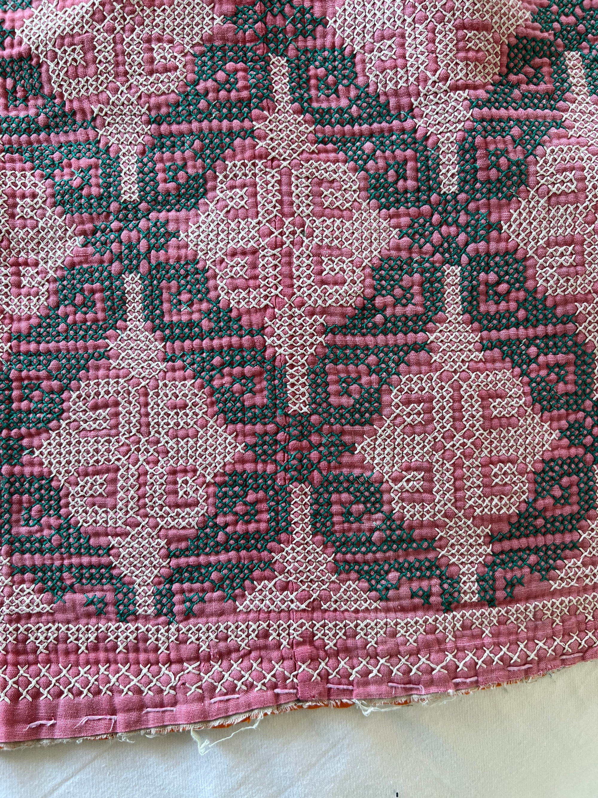 Vintage Galicha Bengali Throw - Pink And Green
