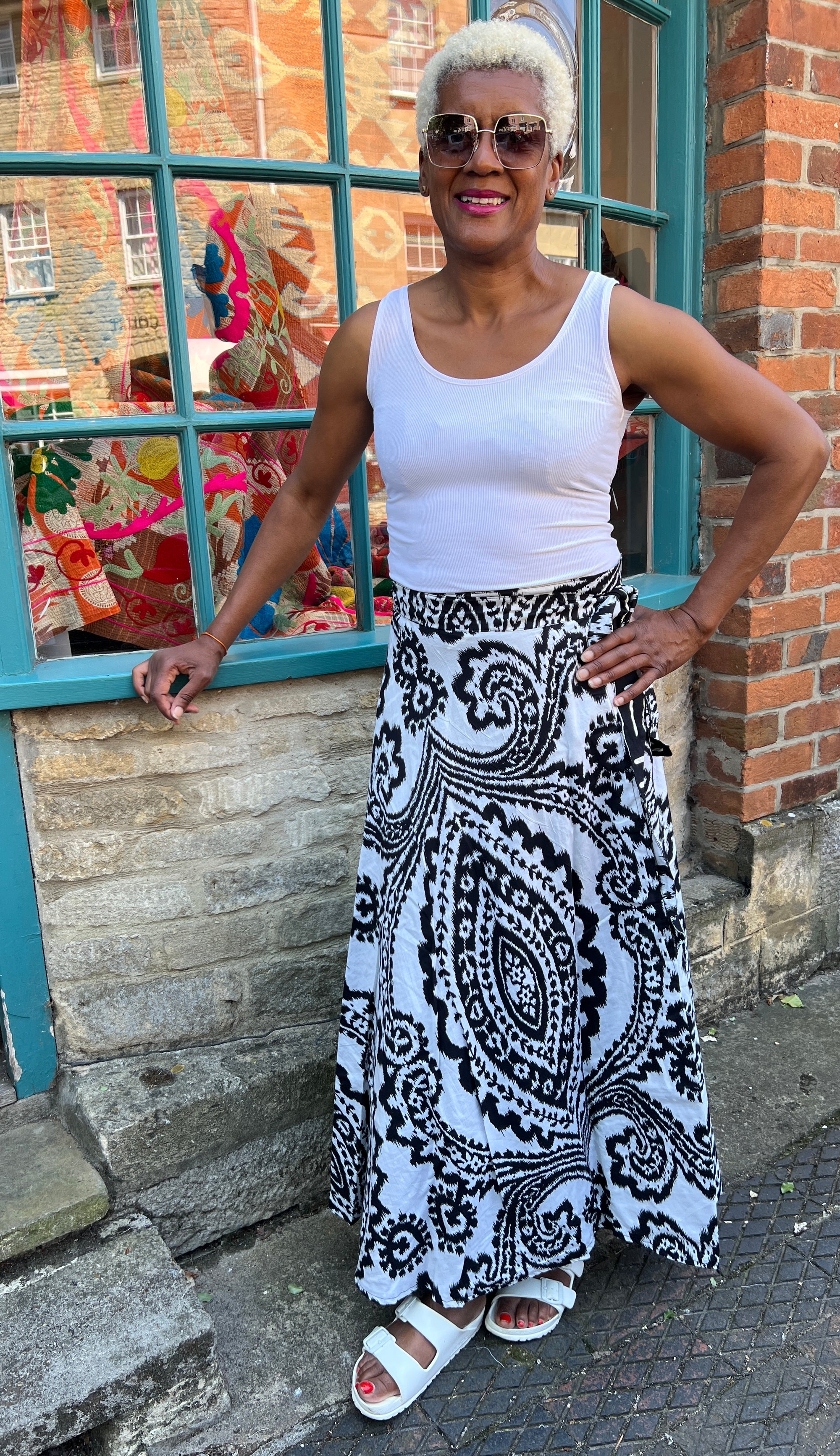 Hand Screen Printed Cotton Reversible Wrap Maxi Skirt