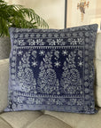 Velvet Paisley Embroidered Cushion Cover - Blues