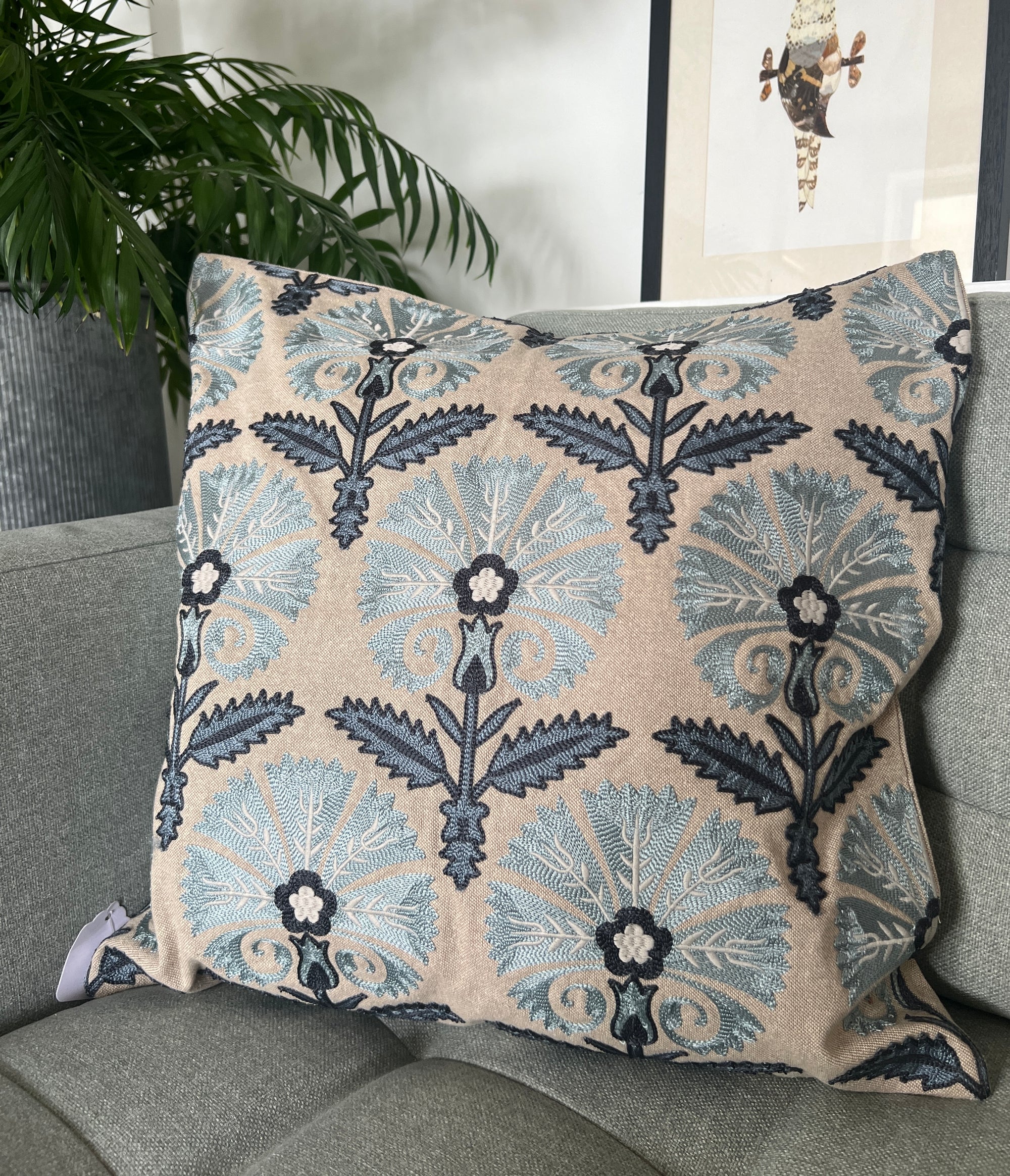 Floral Embroidered Cotton Cushion Cover