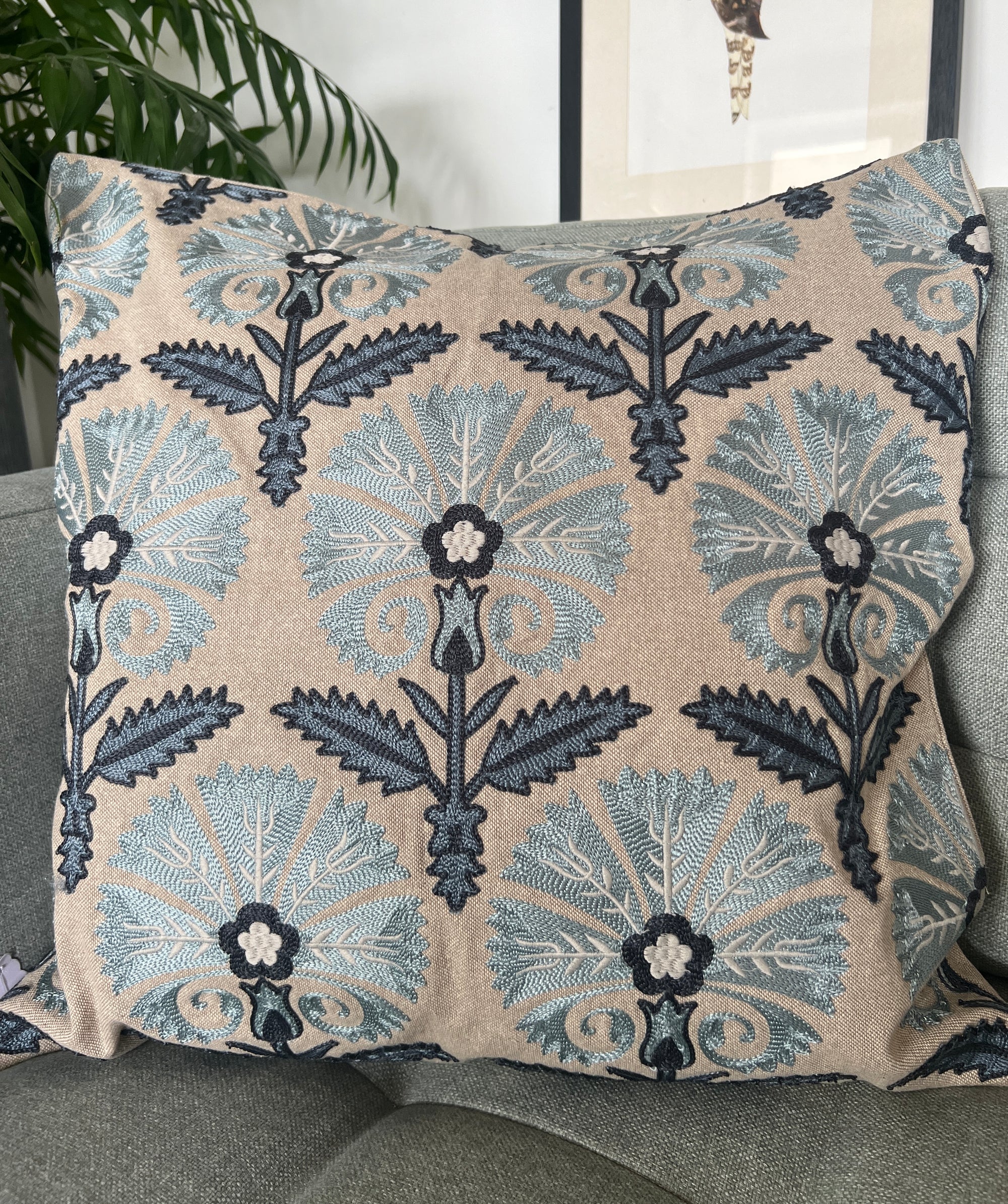 Floral Embroidered Cotton Cushion Cover