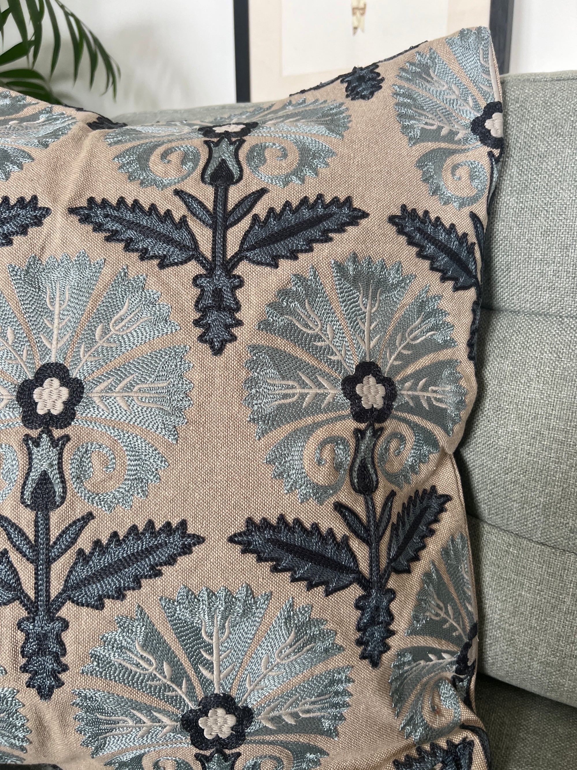 Floral Embroidered Cotton Cushion Cover