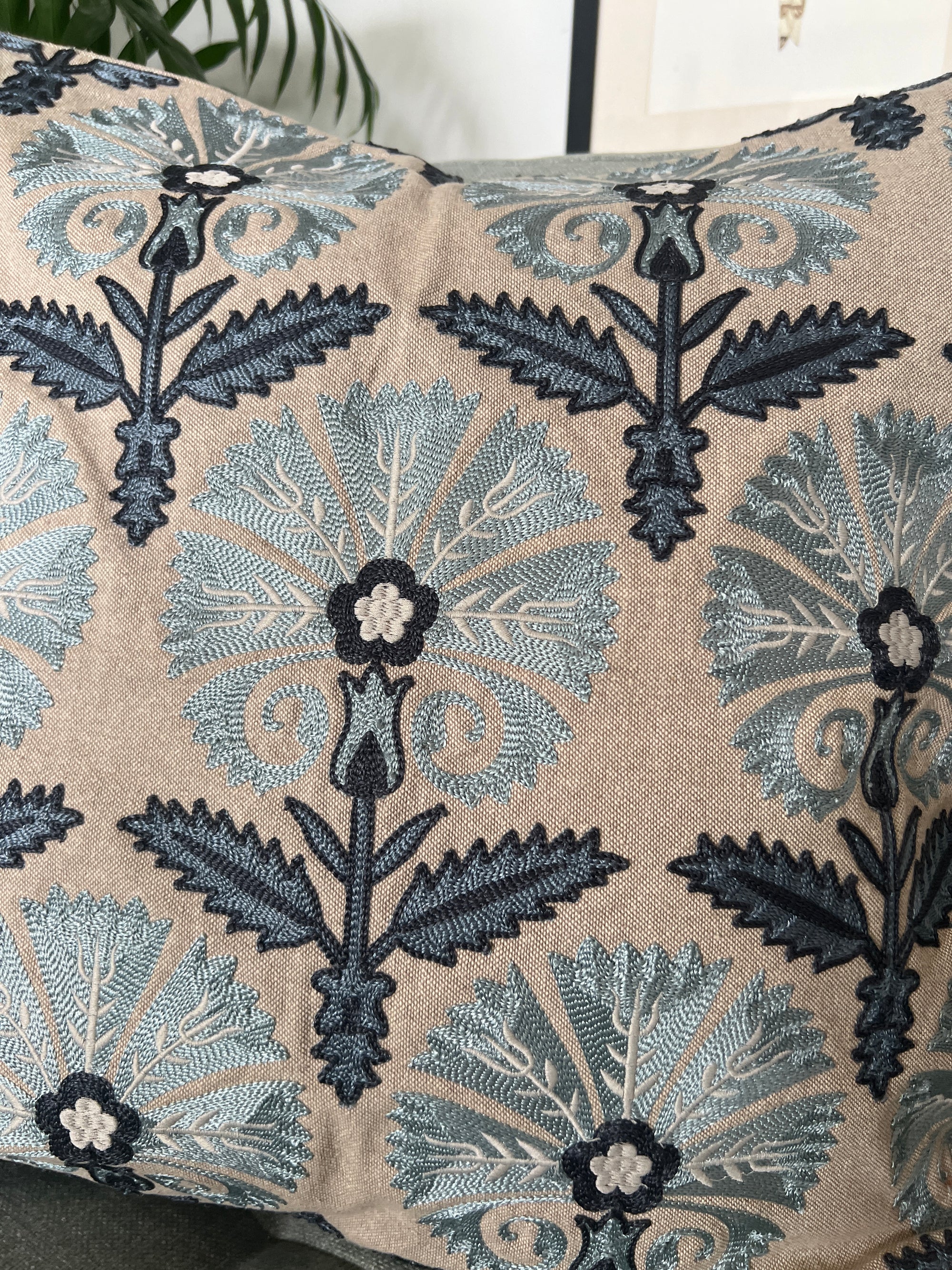 Floral Embroidered Cotton Cushion Cover