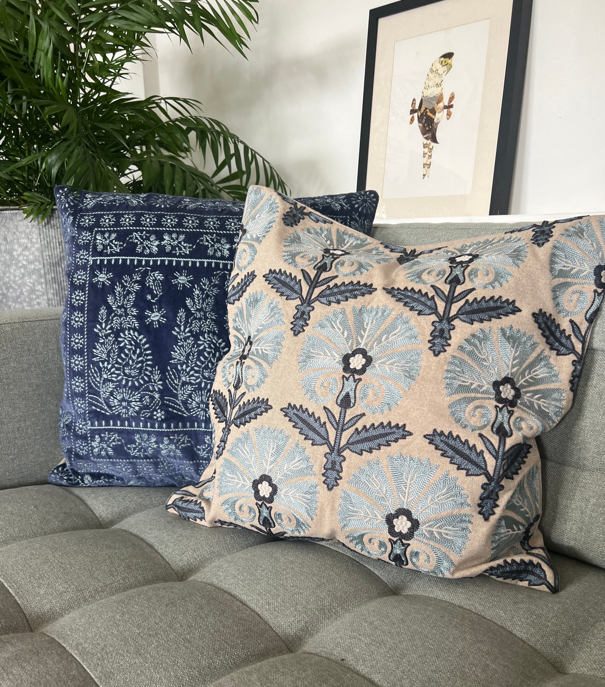 Floral Embroidered Cotton Cushion Cover