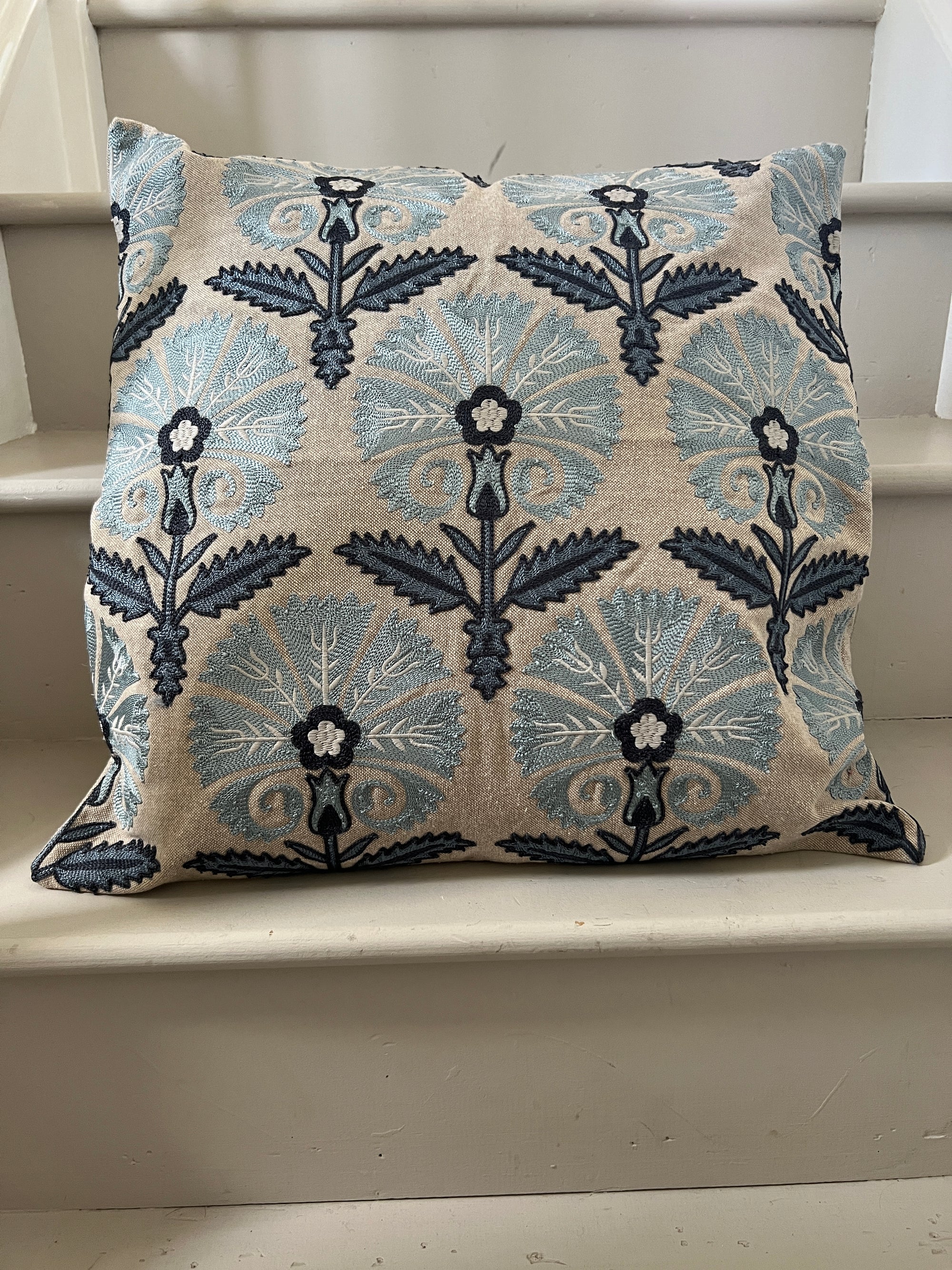 Floral Embroidered Cotton Cushion Cover