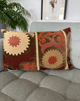 Rectangular Velvet Cushion Cover - Sozani Embroidery In Autumn Colours