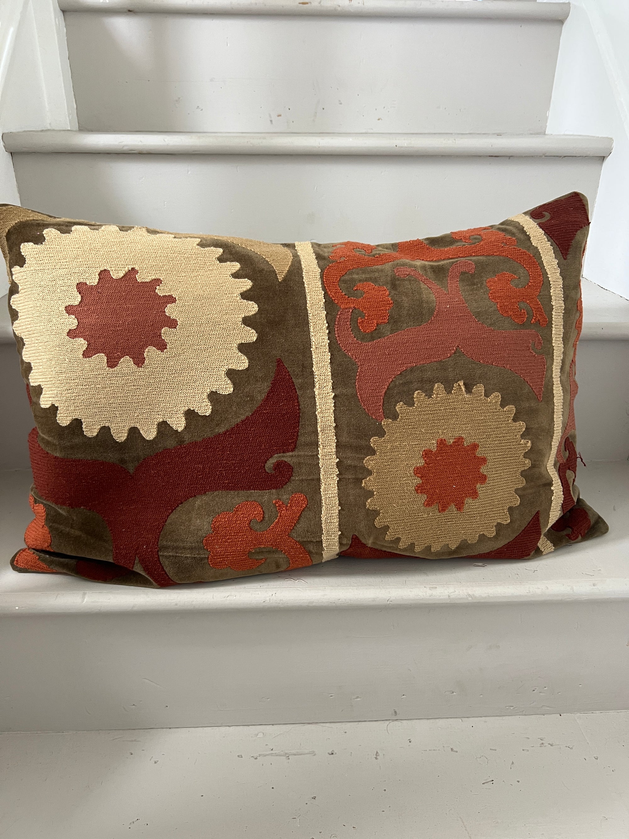 Rectangular Velvet Cushion Cover - Sozani Embroidery In Autumn Colours