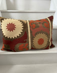 Rectangular Velvet Cushion Cover - Sozani Embroidery In Autumn Colours