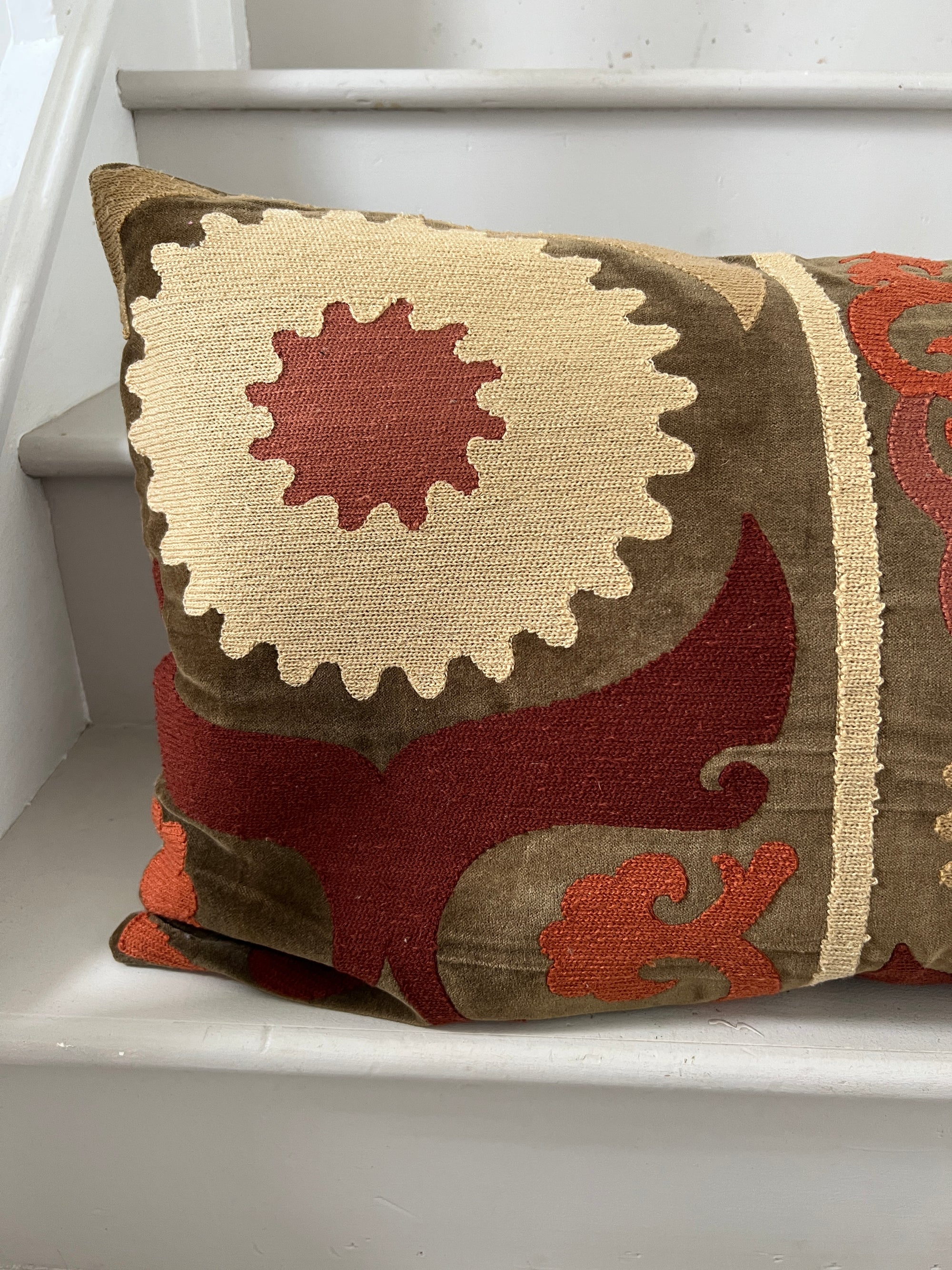 Rectangular Velvet Cushion Cover - Sozani Embroidery In Autumn Colours