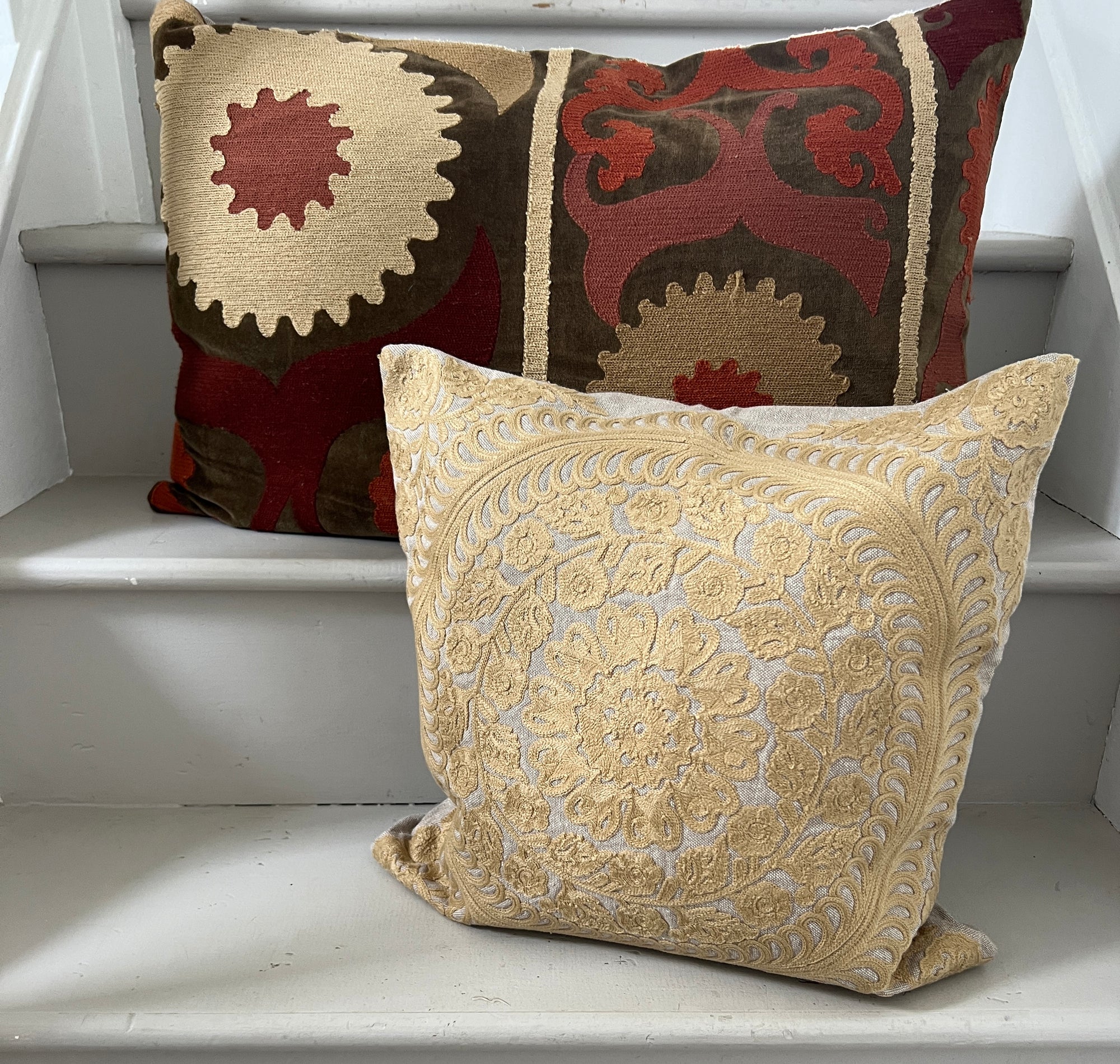Rectangular Velvet Cushion Cover - Sozani Embroidery In Autumn Colours