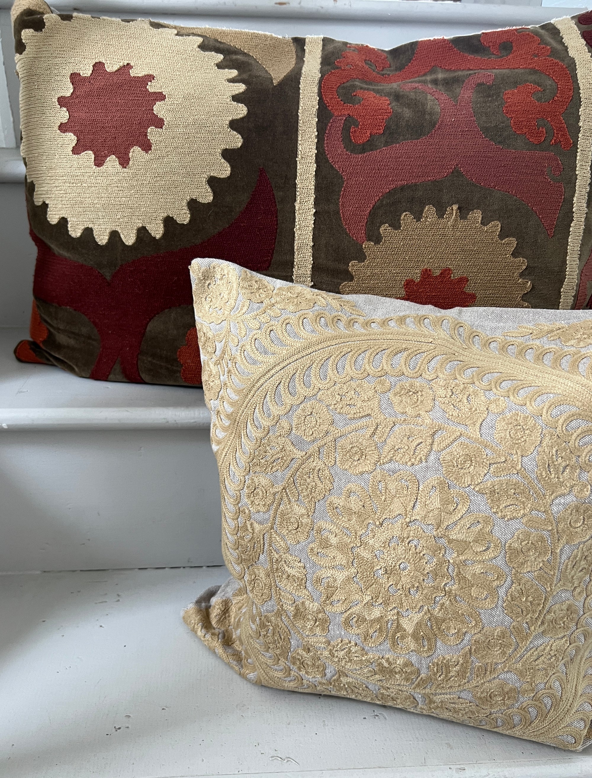 Rectangular Velvet Cushion Cover - Sozani Embroidery In Autumn Colours