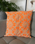 Velvet Embroidered Cushion Cover - Neon Orange Embroidery