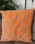 Velvet Embroidered Cushion Cover - Neon Orange Embroidery