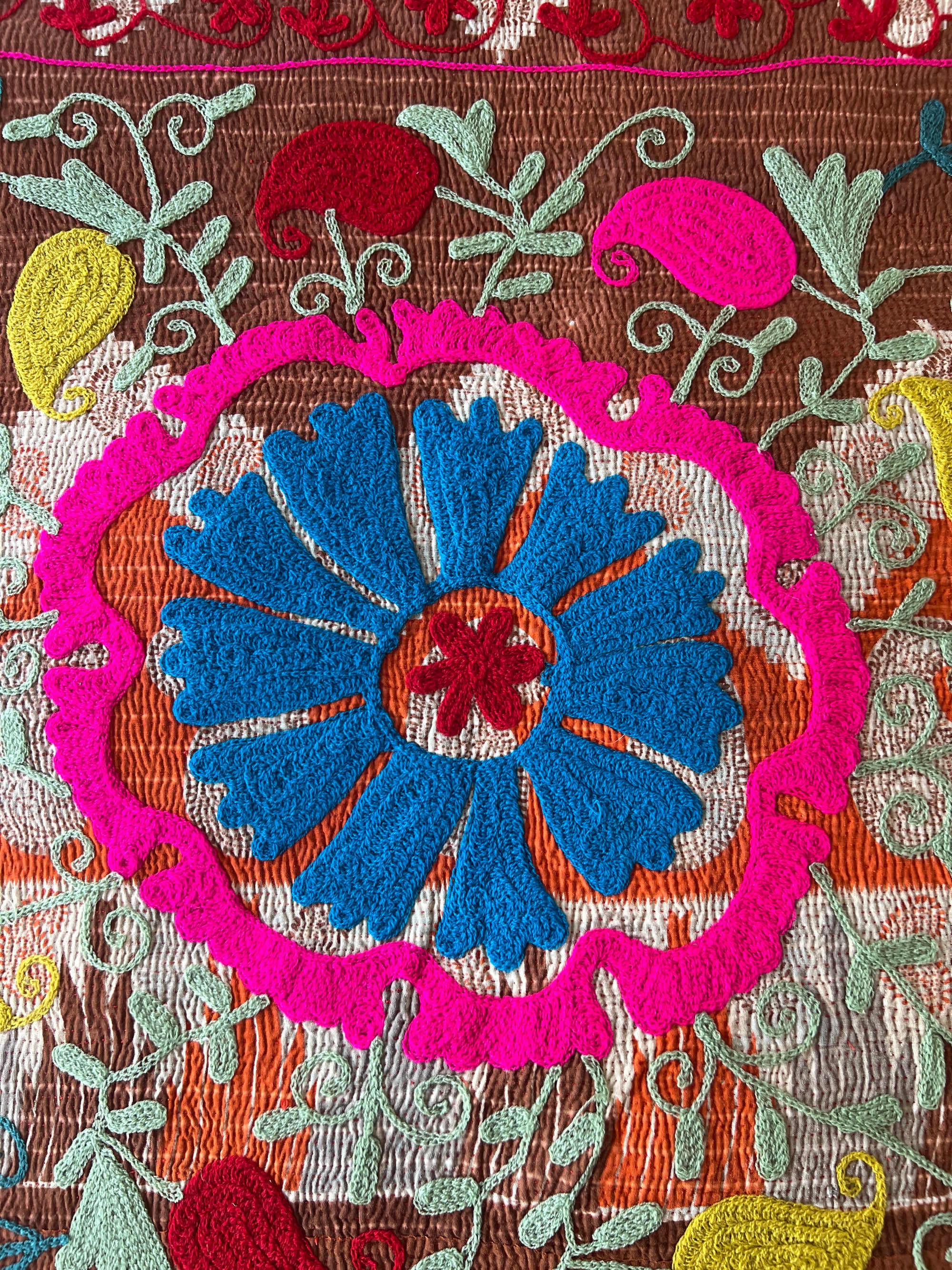Vintage Hand Stitched Kantha Sozani Throw - Brights