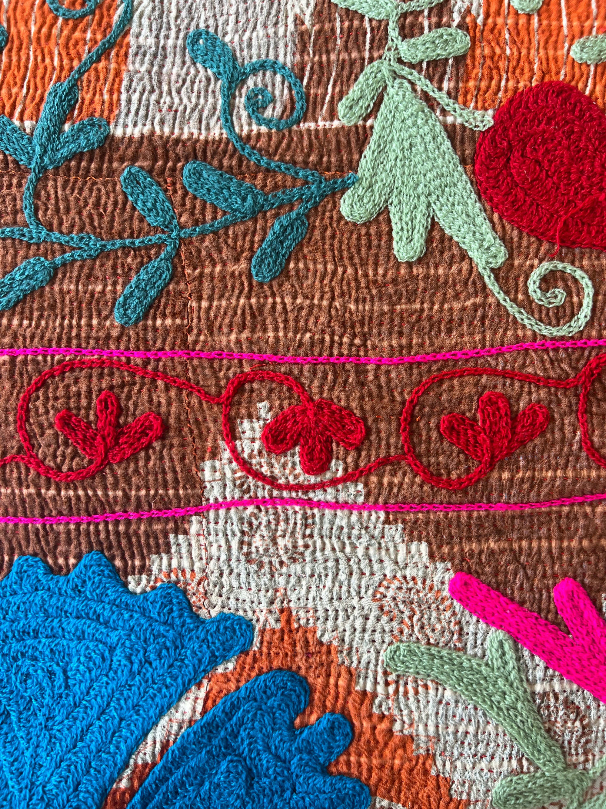 Vintage Hand Stitched Kantha Sozani Throw - Brights