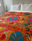 Vintage Hand Stitched Kantha Sozani Throw - Brights