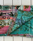 Vintage Hand Stitched Kantha Sozani Throw - Greens