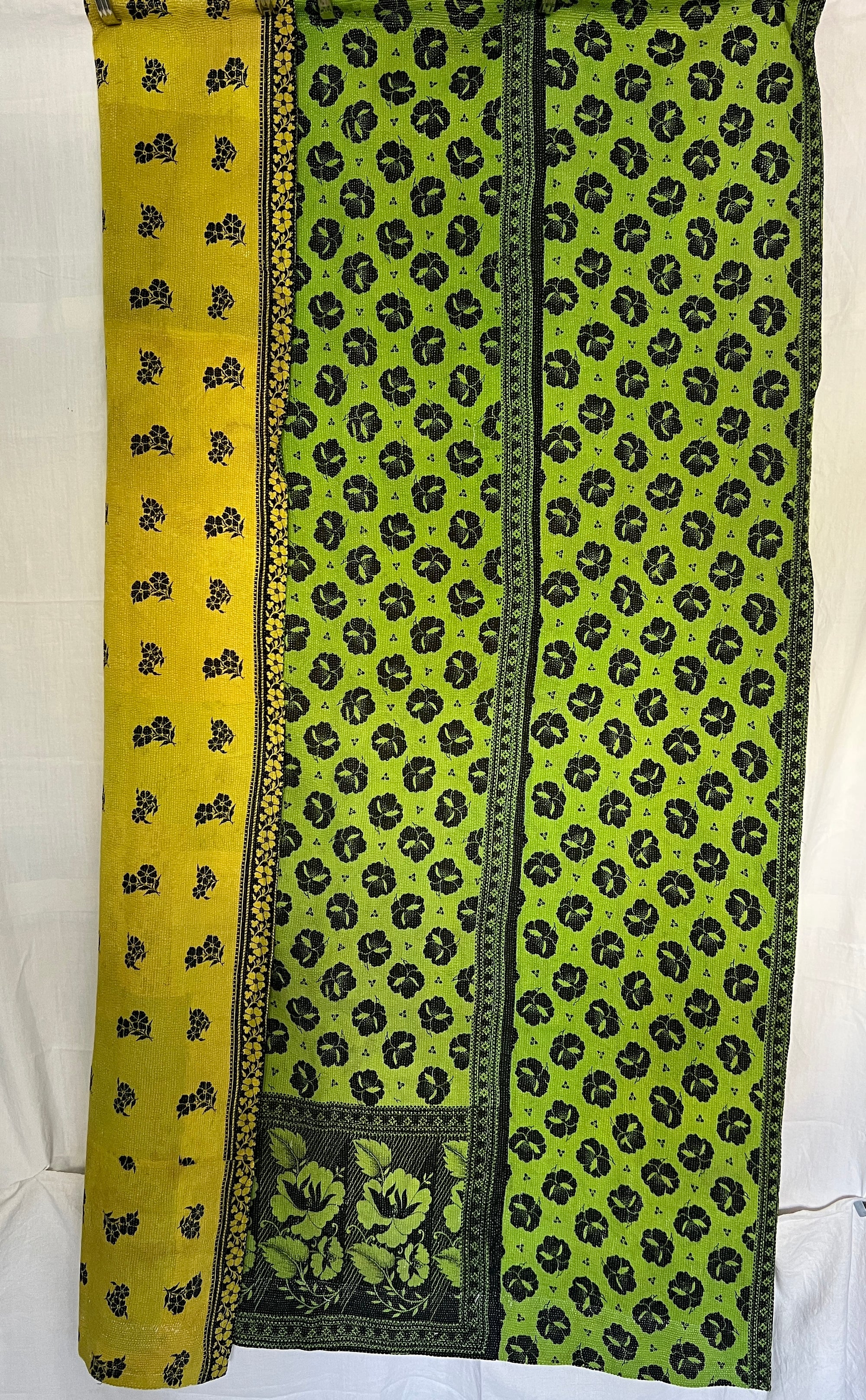 Handstitched Vintage Kantha Throw - Bright Lime