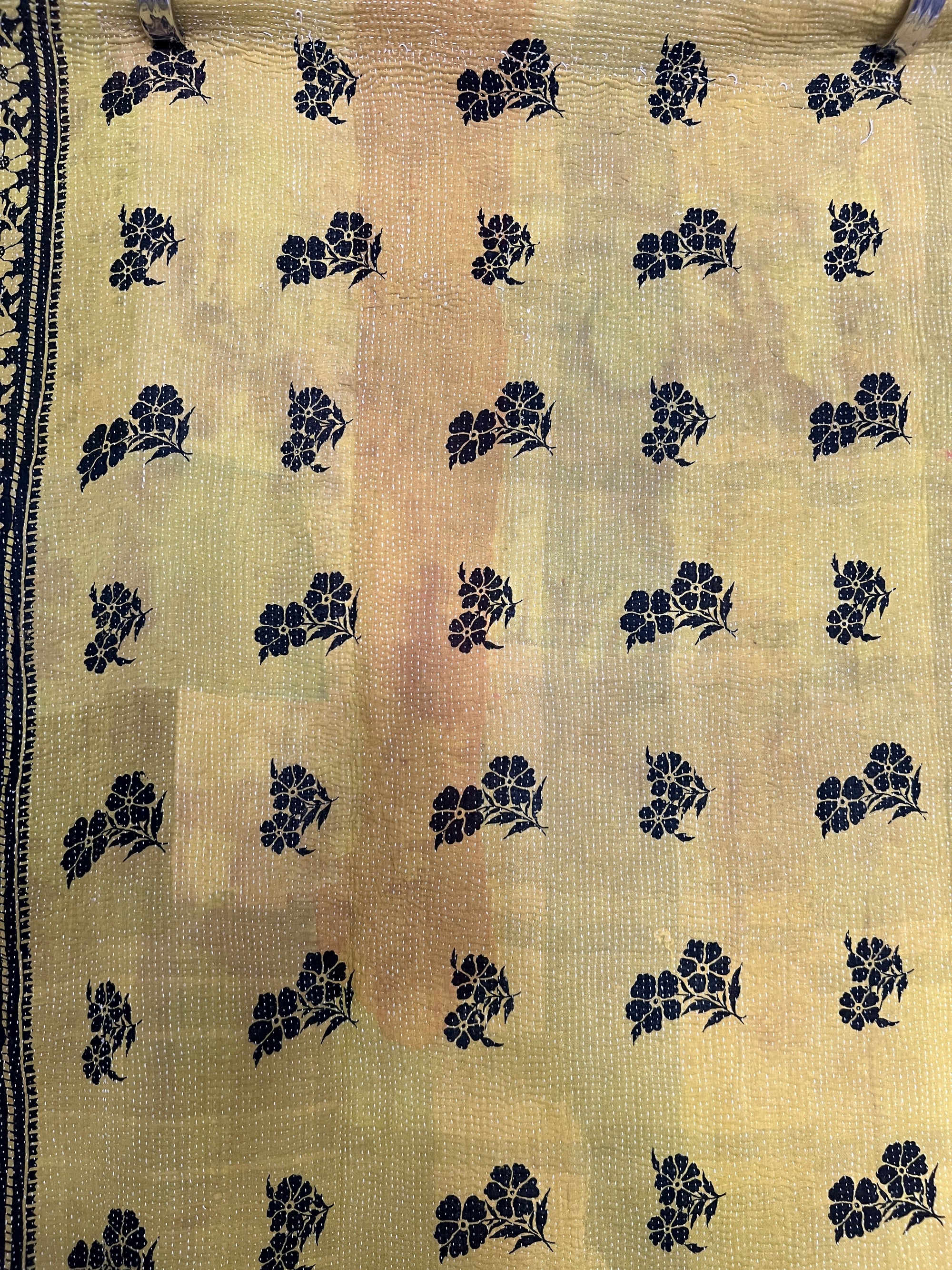 Handstitched Vintage Kantha Throw - Bright Lime