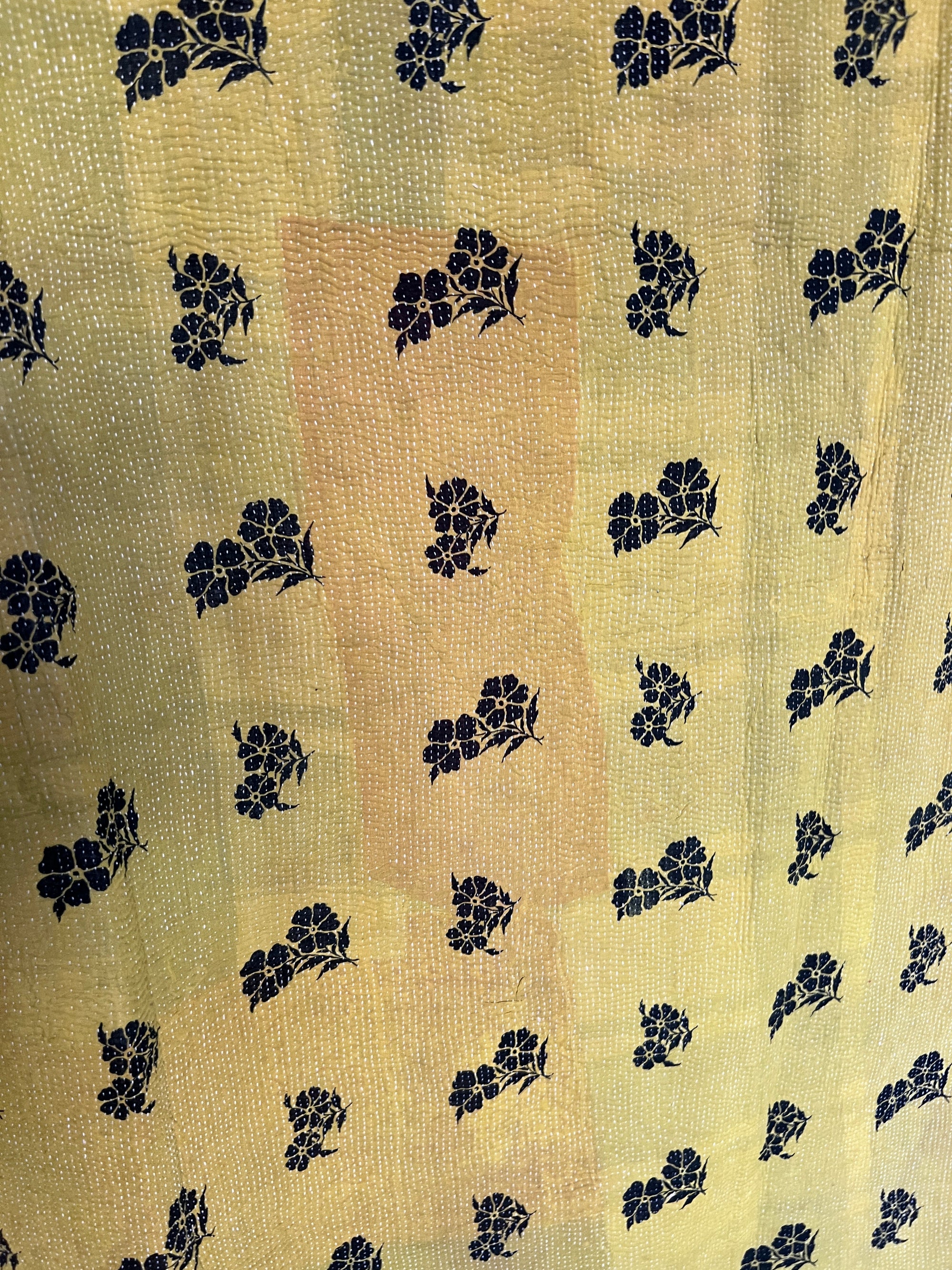 Handstitched Vintage Kantha Throw - Bright Lime
