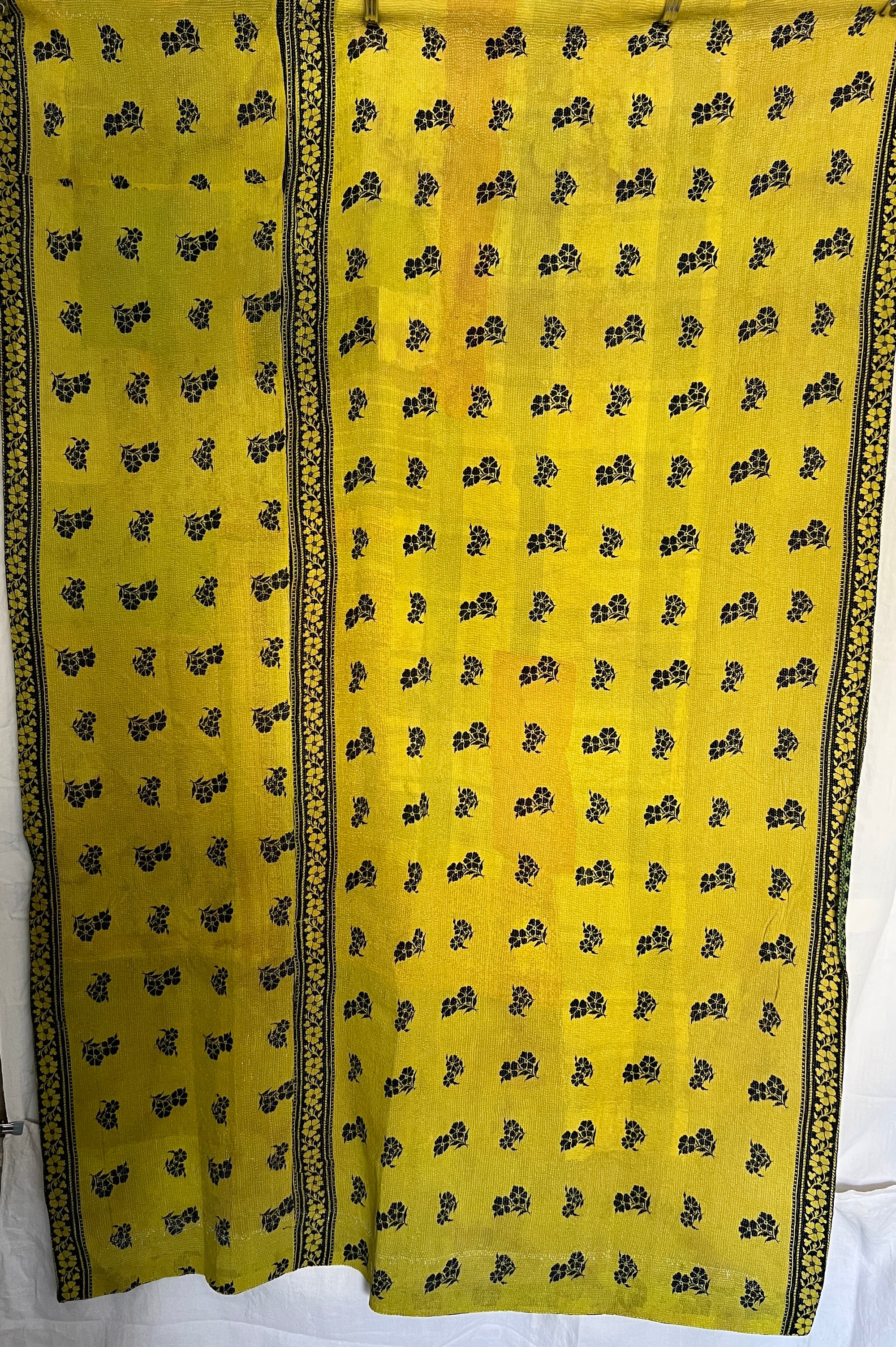 Handstitched Vintage Kantha Throw - Bright Lime