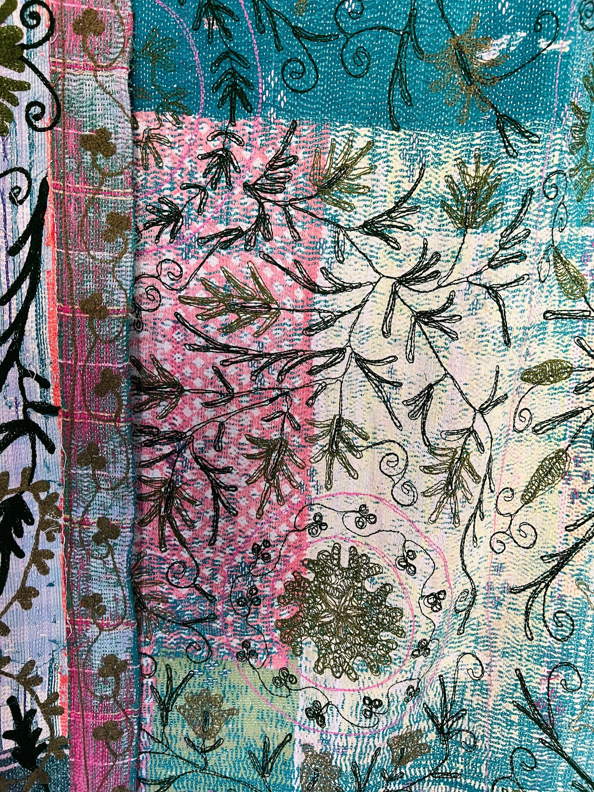 Vintage Hand Stitched Kantha Sozani Throw - Greens