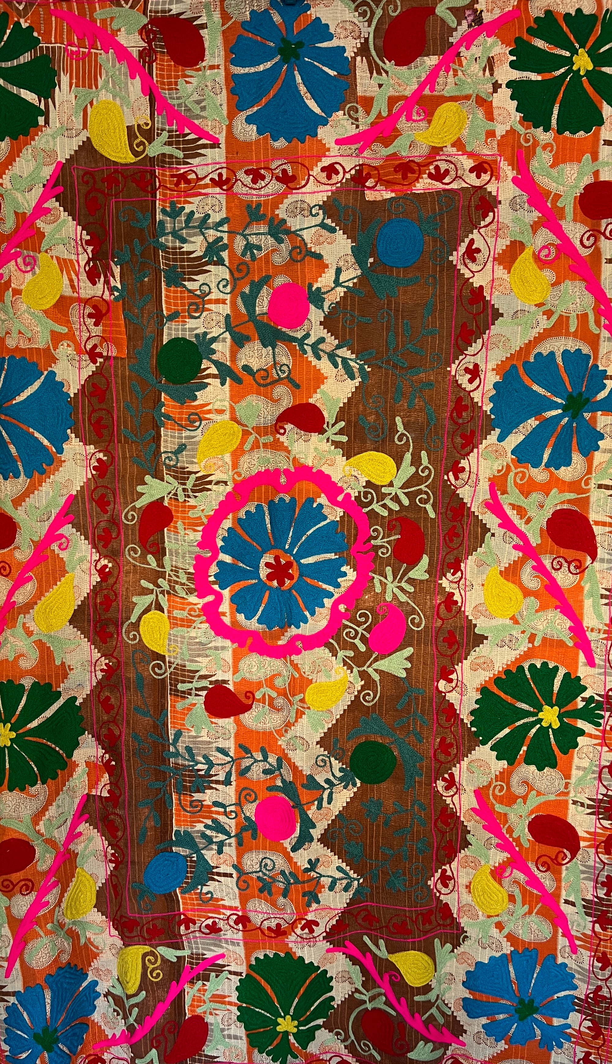 Vintage Hand Stitched Kantha Sozani Throw - Brights