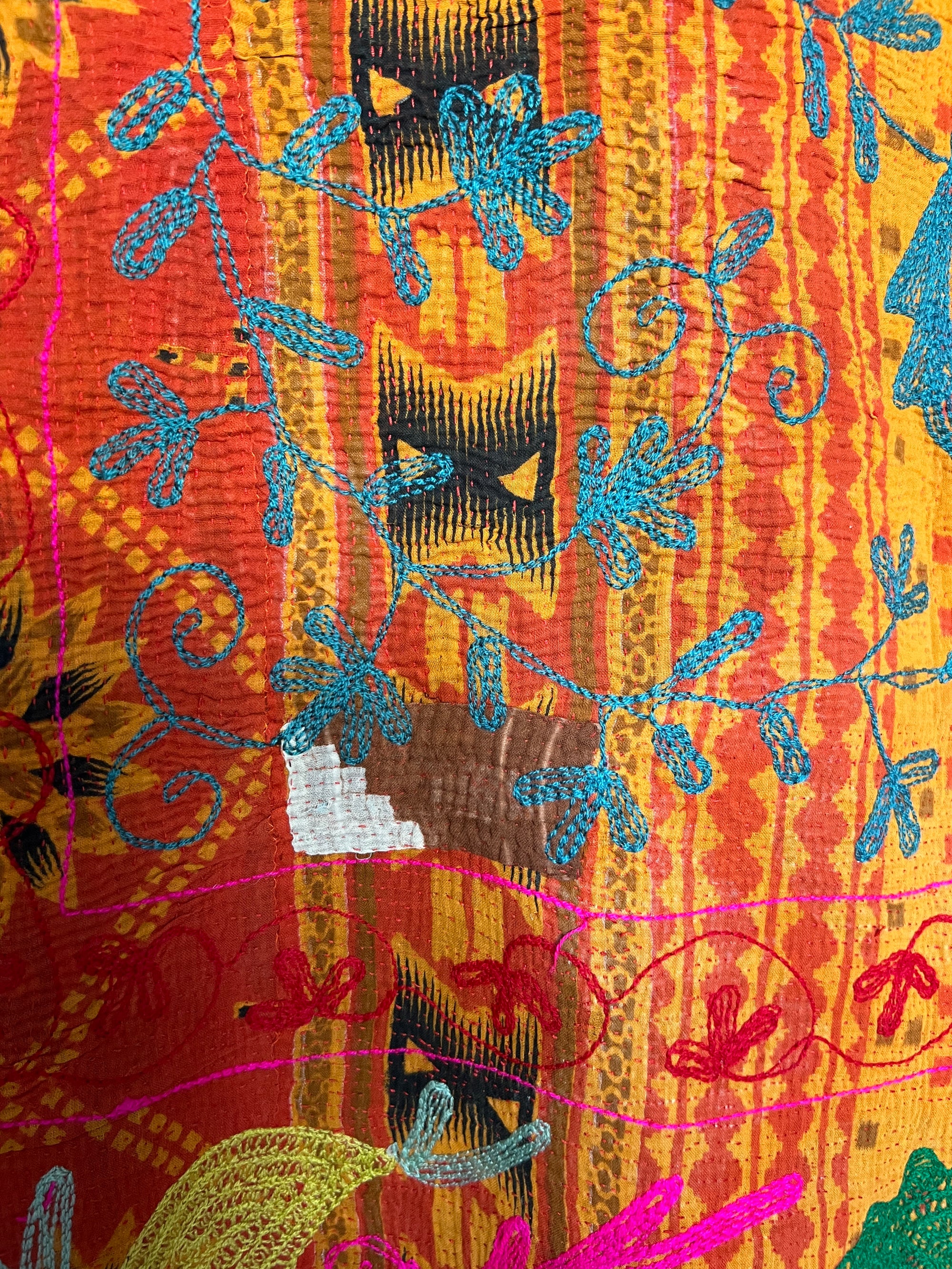 Vintage Hand Stitched Kantha Sozani Throw - Brights