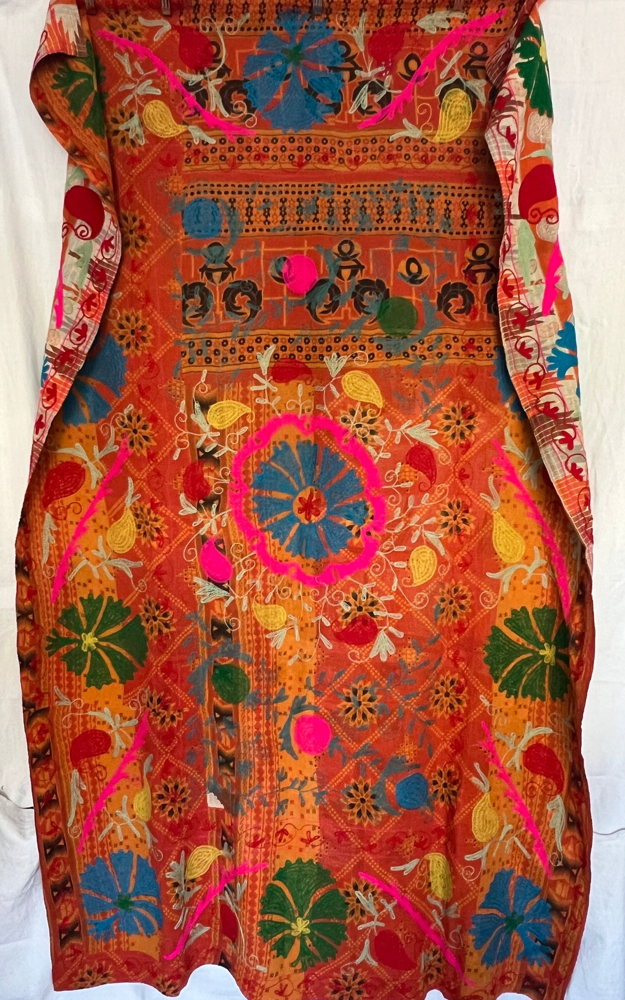 Vintage Hand Stitched Kantha Sozani Throw - Brights