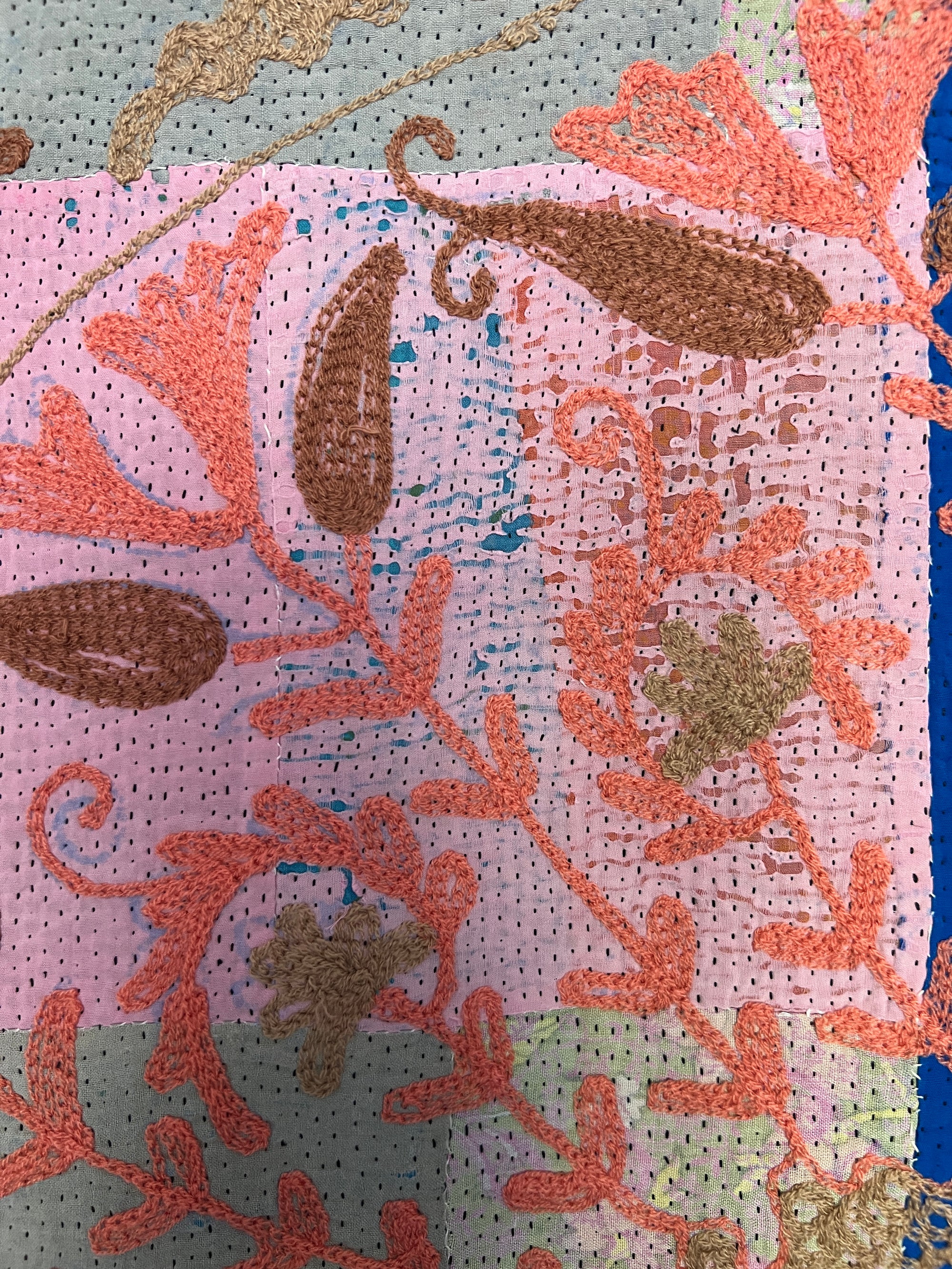 Vintage Hand Stitched Kantha Sozani Throw - Patchwork