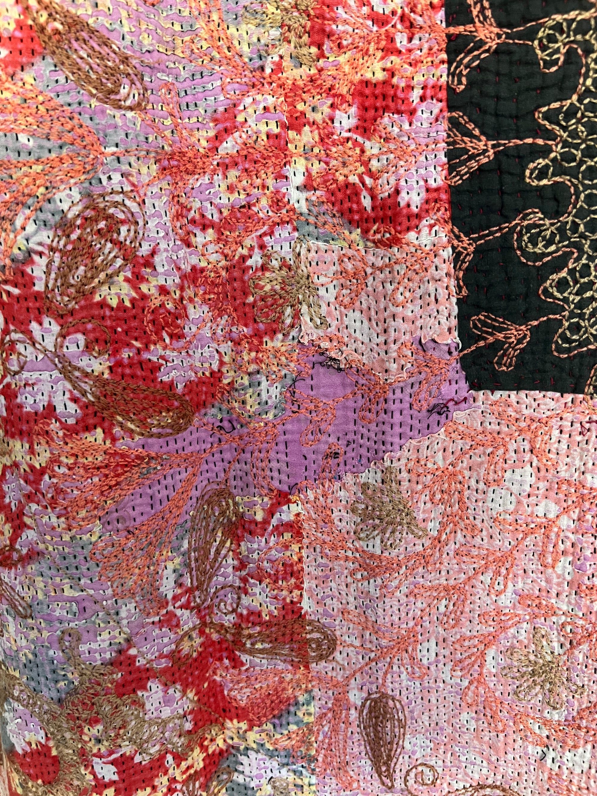 Vintage Hand Stitched Kantha Sozani Throw - Patchwork