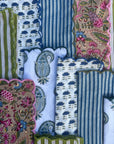 Hand Block Printed Napkins - Blue Floral - Set of 4