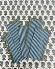 Hand Block Printed Napkins - Blue Stripe - Set of 4