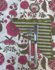 Hand Block Printed Napkins - Green Stripe - Set of 4