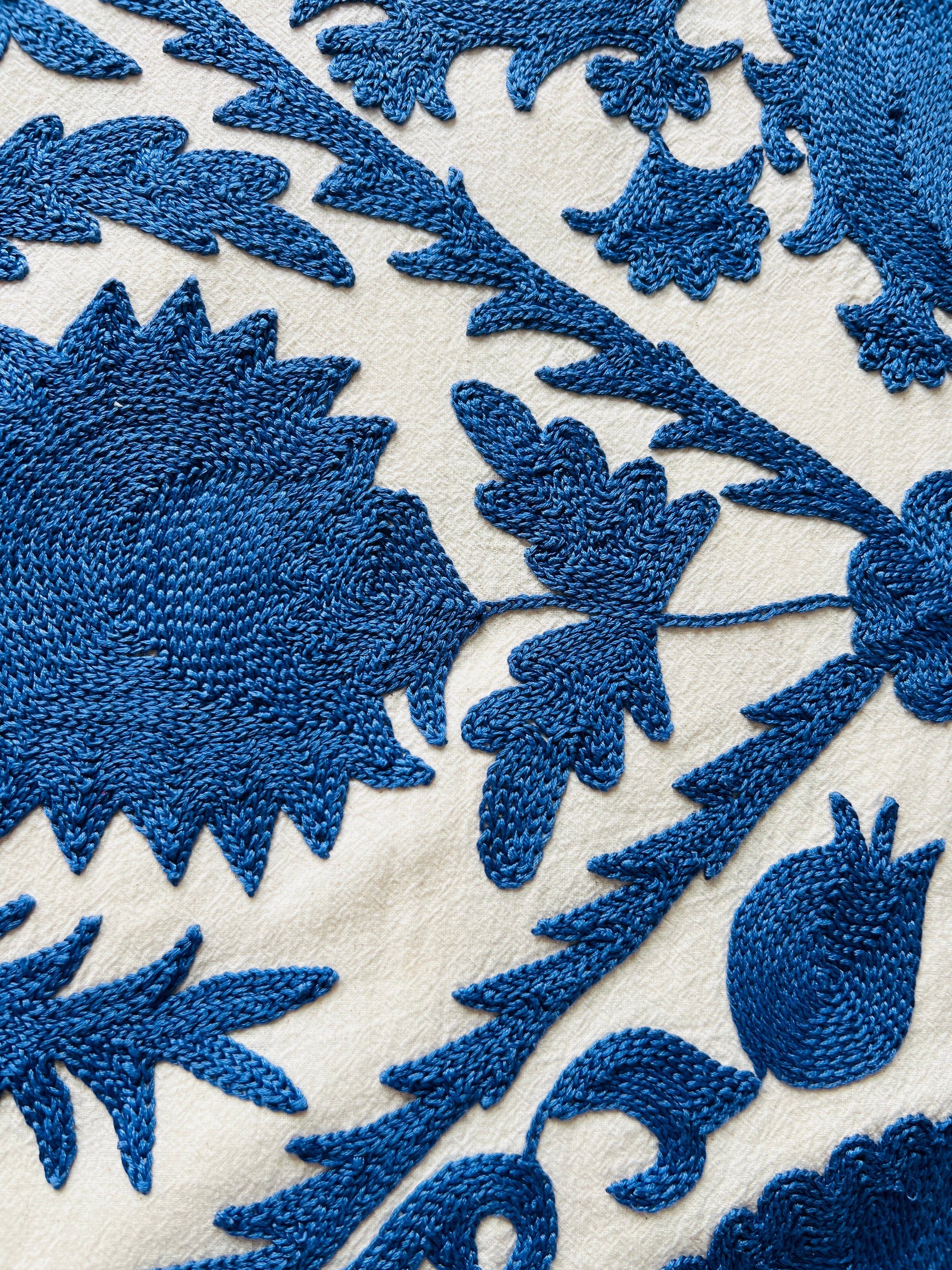 Hand Embroidered Cotton Sozani Panel - Deep Blue