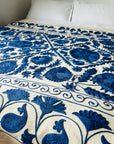 Hand Embroidered Cotton Sozani Panel - Deep Blue
