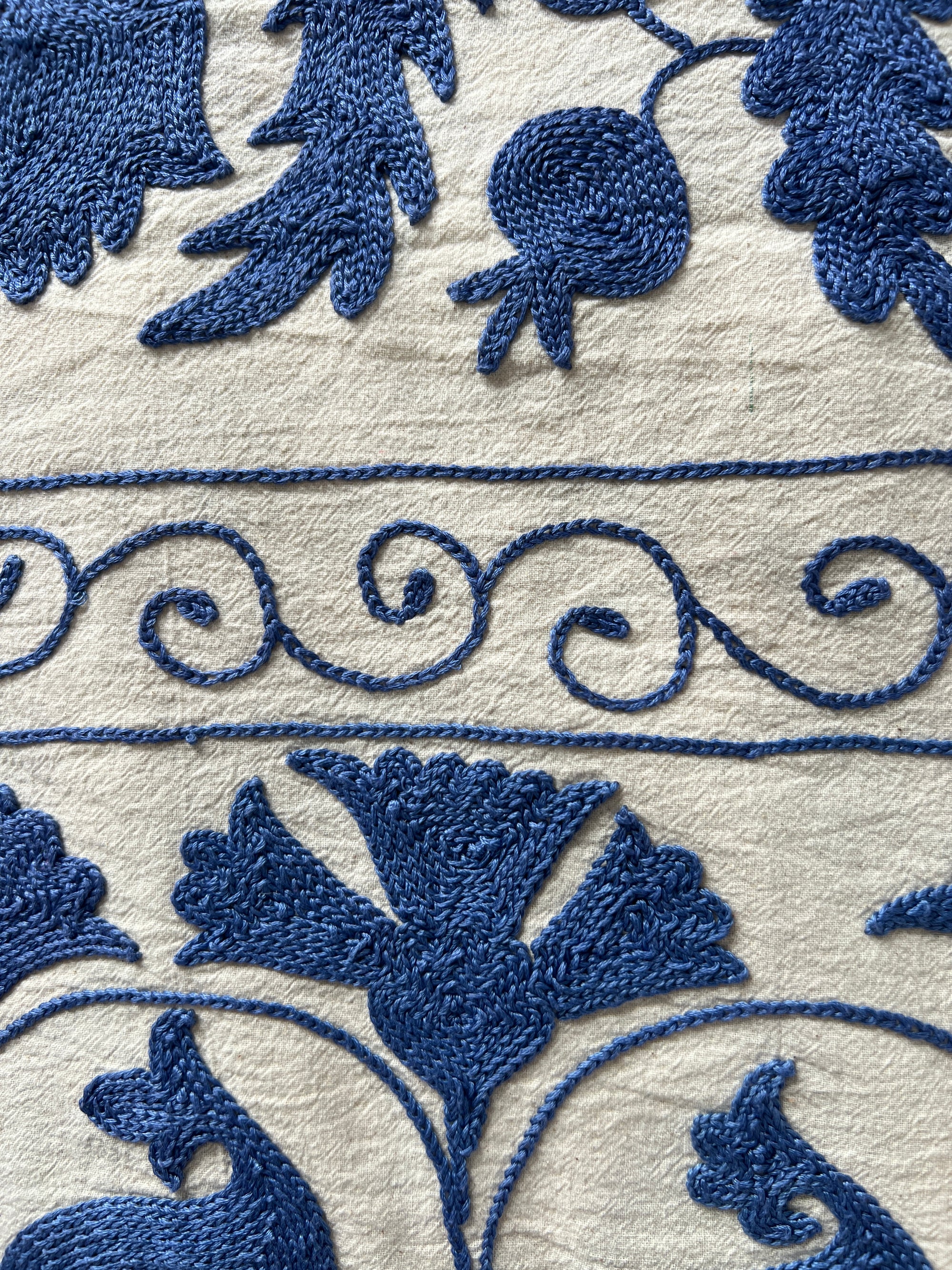 Hand Embroidered Cotton Sozani Panel - Deep Blue