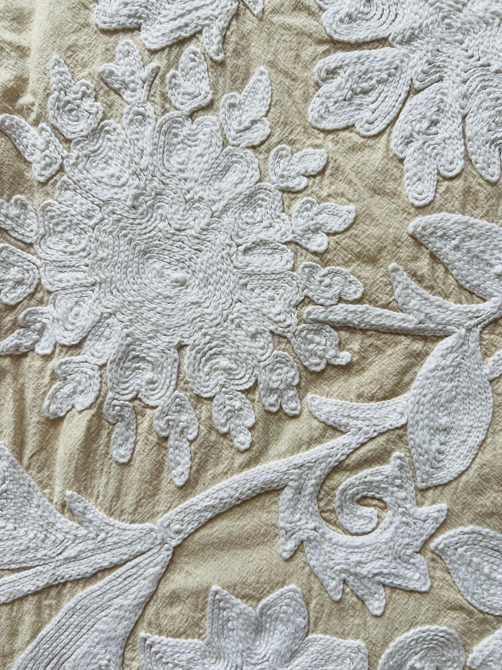 Hand Embroidered Cotton Sozani Panel - White
