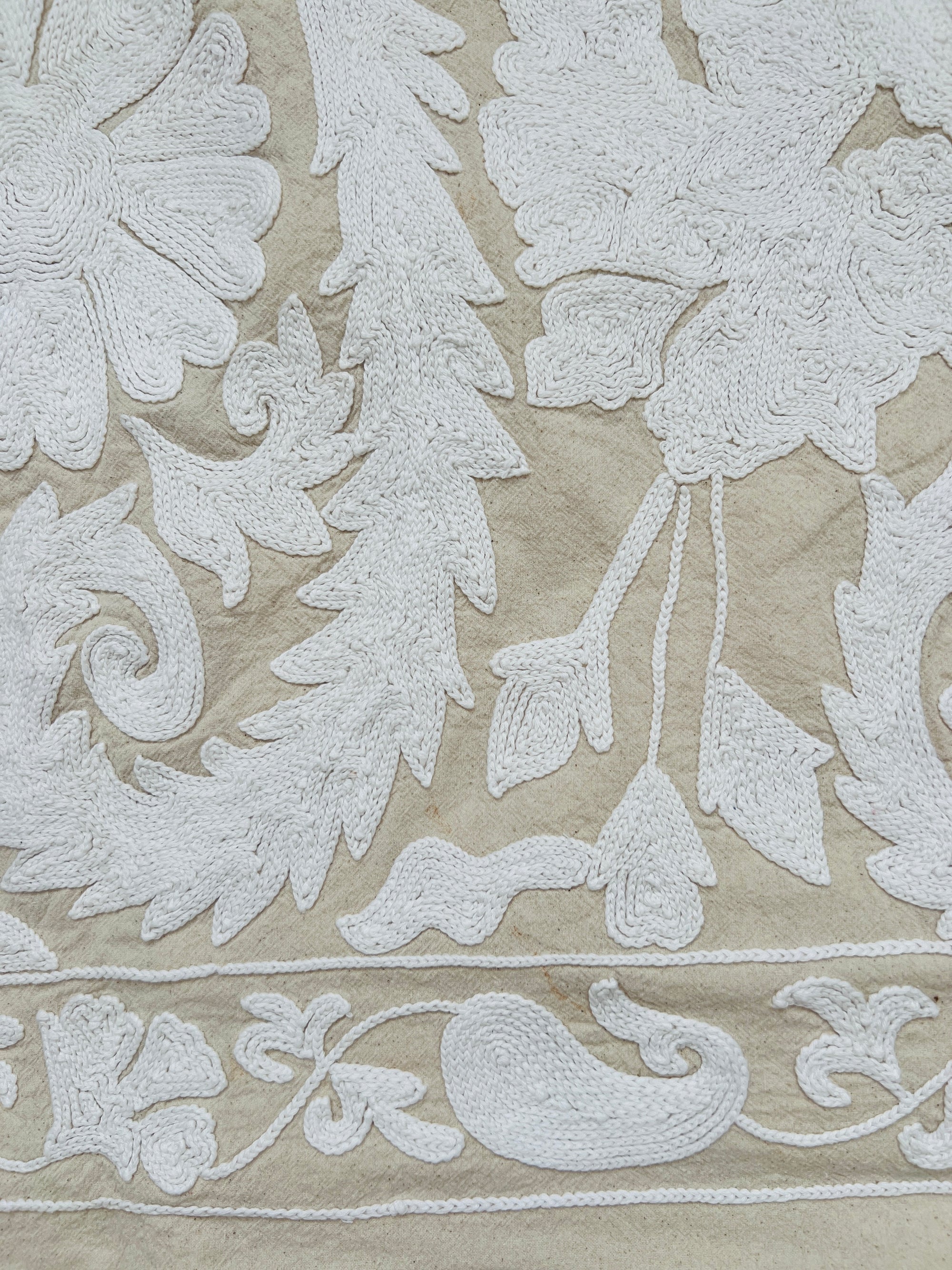 Hand Embroidered Cotton Sozani Panel - White