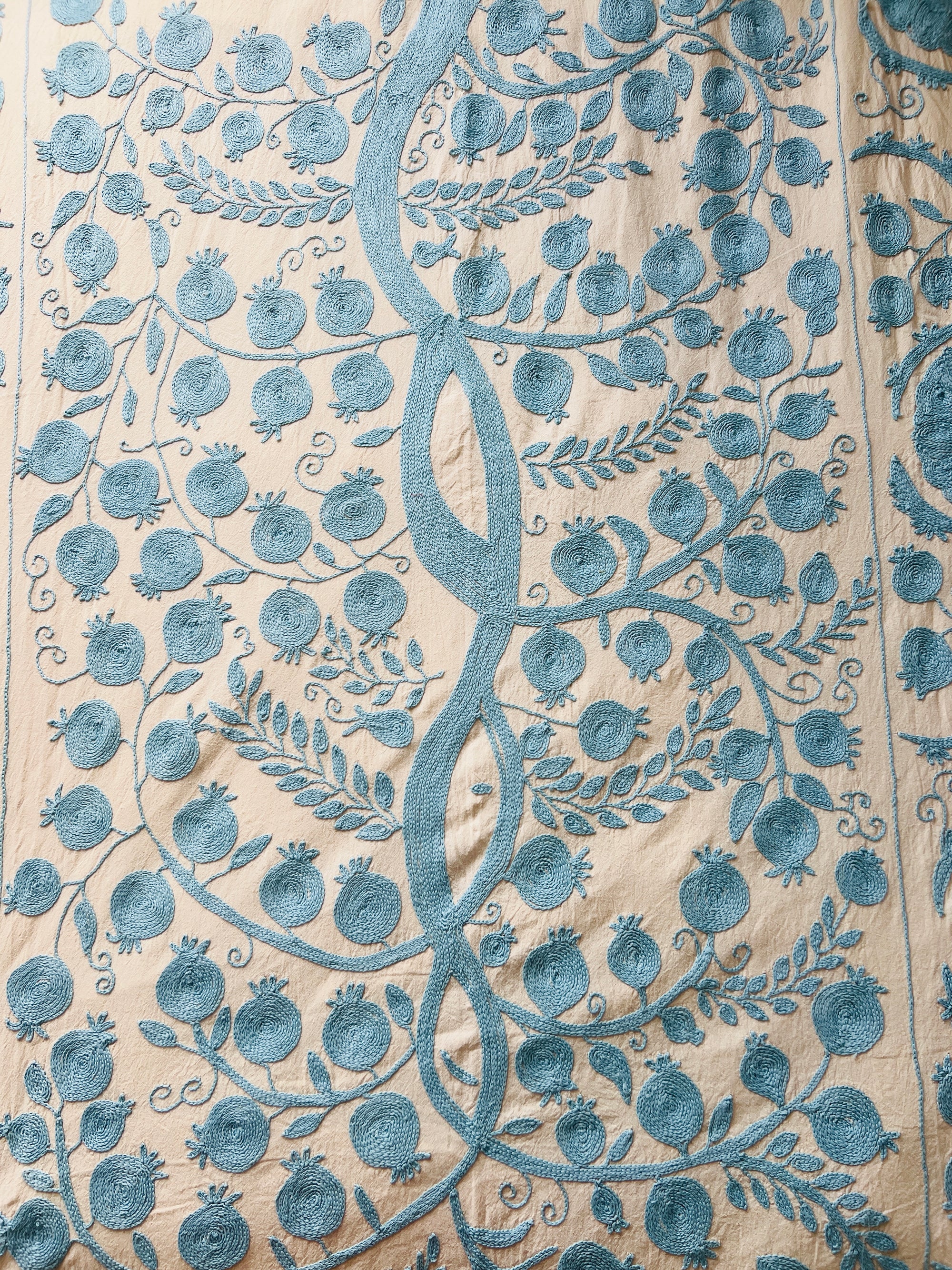 Hand Embroidered Cotton Sozani Panel - Pale Blue