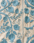 Hand Embroidered Cotton Sozani Panel - Pale Blue